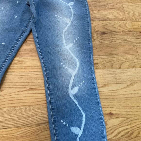 Hand reverse dyed painted flowers vines Jeans size 12 skinny - Picture 5 of 10